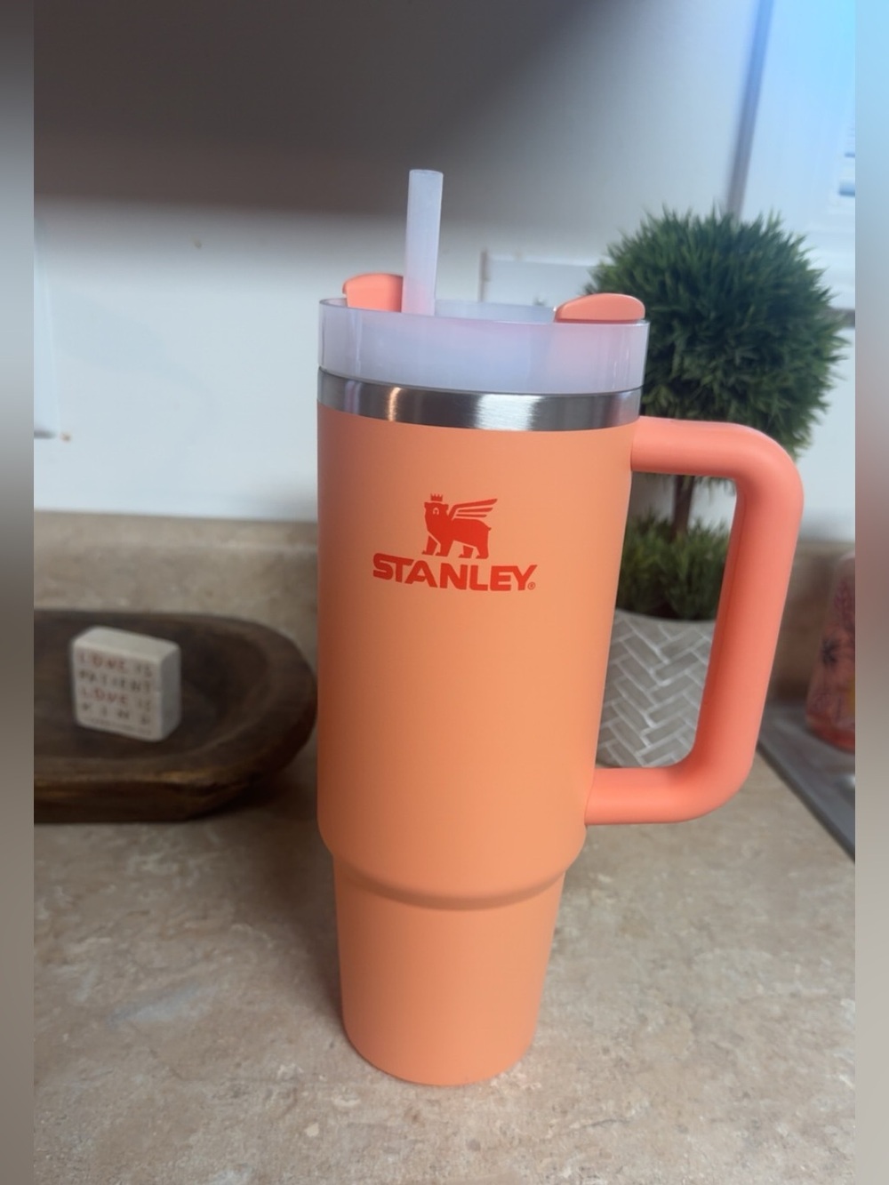 Hardly ever used orange/peach Stanley 30 oz, in great condition!!